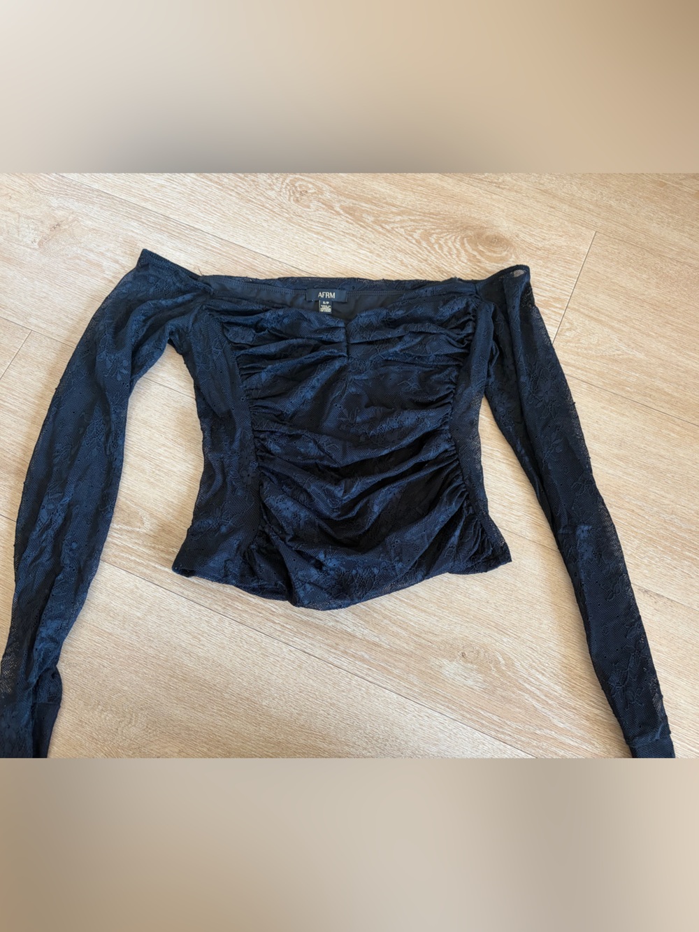 AFRM Black Lace Long-Sleeve Cropped Top